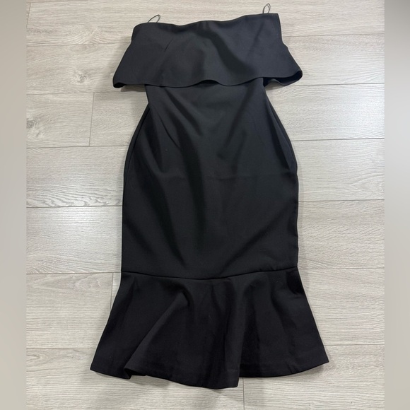 Likely Conrad Black Off Shoulder Strapless Flared Hem Midi Dress - Picture 2 of 10